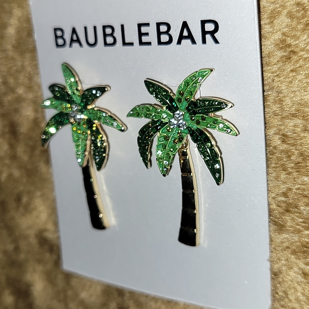 BaubleBar Tropical Palm Earrings with Green and Gold NWT - Picture 13 of 13